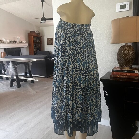 TERA BORA Full Cut Mixed Blue Batique Maxi in Length Bohemian Skirt - Picture 6 of 13